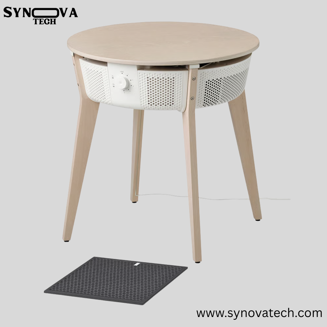 STARKVIND - Table with air purifier, additional gas filter stained oak veneer/white